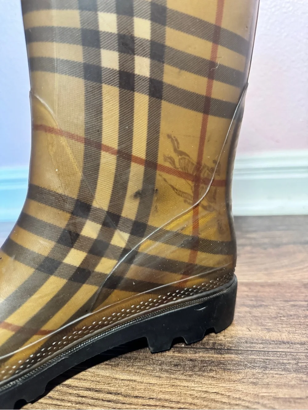 Burberry Tan Plaid Rain Boots